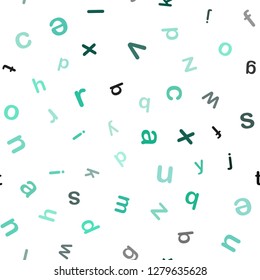 Light Green vector seamless layout with latin alphabet. Blurred design in simple style with signs of alphabet. Template for business cards, websites.
