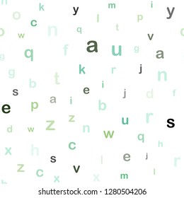 Light Green vector seamless layout with latin alphabet. Shining illustration with ABC symbols on abstract template. Pattern for trendy fabric, wallpapers.