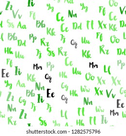 Light Green vector seamless layout with latin alphabet. Colored alphabet signs with gradient on white background. Texture for window blinds, curtains.