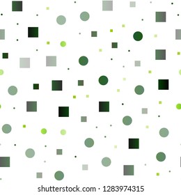 Light Green vector seamless layout with circle spots, cubes. Abstract backdrop with colorful circles, rectangles. Design for textile, fabric, wallpapers.