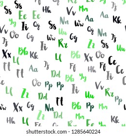 Light Green vector seamless layout with latin alphabet. Modern geometrical illustration with ABC english symbols. Design for wallpaper, fabric makers.