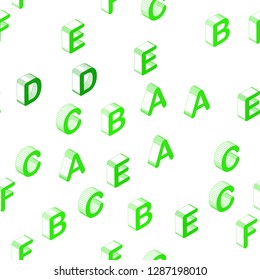 Light Green vector seamless layout with 3D latin alphabet. Colorful gradient design in 3D style with signs of alphabet. Pattern for design of fabric, wallpapers.