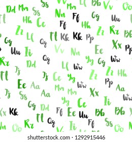Light Green vector seamless layout with latin alphabet. Blurred design in simple style with signs of alphabet. Pattern for trendy fabric, wallpapers.