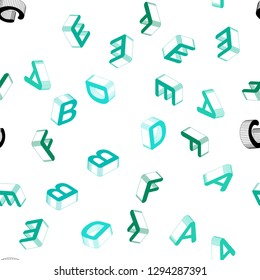 Light Green vector seamless layout with 3D latin alphabet. Colorful 3D alphabet signs with gradient on white background. Texture for window blinds, curtains.