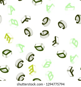 Light Green vector seamless layout with 3D latin alphabet. Colorful 3D alphabet signs with gradient on white background. Design for wallpaper, fabric makers.