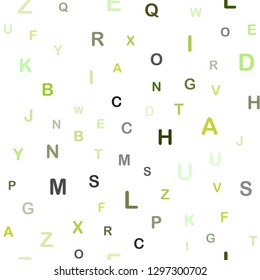 Light Green vector seamless layout with latin alphabet. Shining illustration with ABC symbols on abstract template. Pattern for trendy fabric, wallpapers.