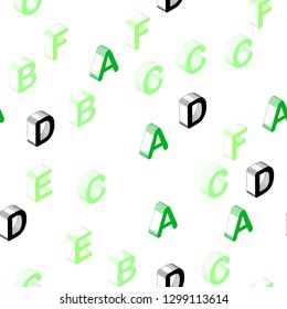 Light Green vector seamless layout with 3D latin alphabet. Shining colorful 3D illustration with isolated letters. Texture for window blinds, curtains.