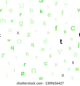 Light Green vector seamless layout with latin alphabet. Shining illustration with ABC symbols on abstract template. Design for textile, fabric, wallpapers.