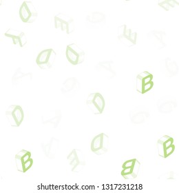 Light Green vector seamless layout with 3D latin alphabet. Modern geometrical illustration with 3D ABC english symbols. Pattern for design of fabric, wallpapers.