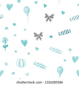 Light Green vector seamless layout in new year style. Abstract illustration with aheart, baloon, candy, gift, star, ribbon. Design for holiday adverts.