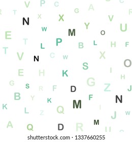 Light Green vector seamless layout with latin alphabet. Modern geometrical illustration with ABC english symbols. Texture for window blinds, curtains.