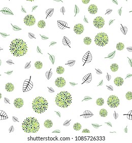 Light Green vector seamless natural backdrop with leaves and flowers. Shining colored illustration with leaves and flowers. Completely new template for your design.