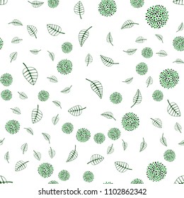 Light Green vector seamless natural background with leaves and flowers. Abstract illustration with leaves, flowers in doodles style. Hand painted design for web, leaflet, textile.