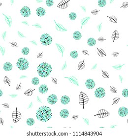 Light Green vector seamless natural artwork with leaves and flowers. Leaves and flowers with gradient on white background. Textured pattern for a website, banner.