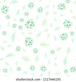 Light Green vector seamless natural pattern with leaves and flowers. Glitter abstract illustration with leaves and flowers. Completely new template for your design.