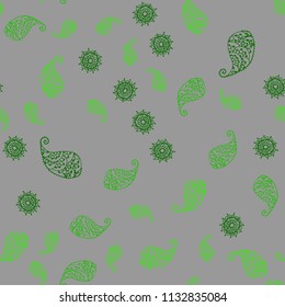 Light Green vector seamless natural backdrop with leaves and flowers. Colorful illustration in doodle style with leaves, flowers. Pattern for colorful books and pages for kids.