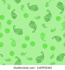 Light Green vector seamless natural artwork with leaves and flowers. An elegant bright illustration with leaves and flowers. Template for backgrounds of cell phones.