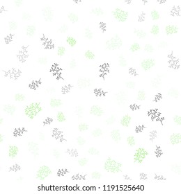 Light Green vector seamless natural backdrop with leaves, branches. Sketchy doodles on white background. Design for textile, fabric, wallpapers.