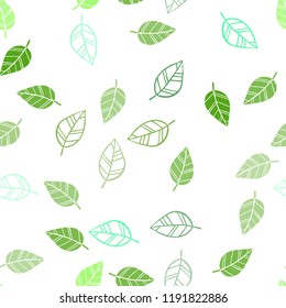 Light Green vector seamless natural backdrop with leaves. Sketchy doodles with leaves on blurred background. Trendy design for wallpaper, fabric makers.