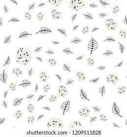 Light Green vector seamless natural backdrop with leaves, flowers. Design in Indian style on white background. Pattern for trendy fabric, wallpapers.