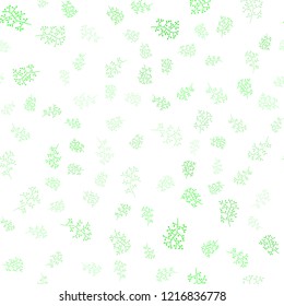 Light Green vector seamless natural artwork with leaves, branches. Decorative design in Indian style on white background. Design for textile, fabric, wallpapers.