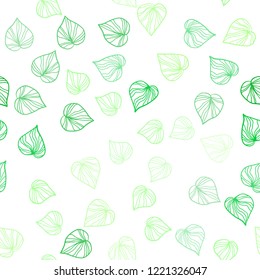 Light Green vector seamless natural backdrop with leaves. Colorful illustration in doodle style with leaves. Design for textile, fabric, wallpapers.