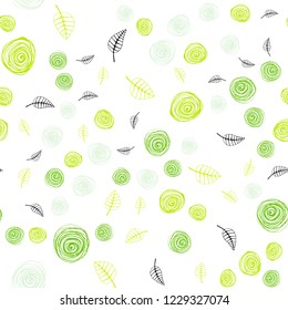 Light Green vector seamless natural pattern with leaves and flowers. Colorful illustration in doodle style with leaves, flowers. Pattern for trendy fabric, wallpapers.