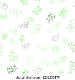 Light Green vector seamless natural artwork with branches. Abstract illustration with leaves, branches in doodles style. Texture for window blinds, curtains.