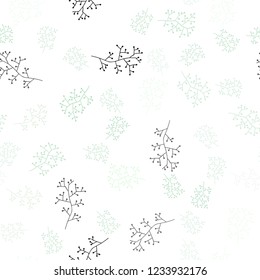Light Green vector seamless natural backdrop with branches. Colorful illustration in doodle style with leaves, branches. Pattern for design of fabric, wallpapers.