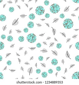 Light Green vector seamless natural background with leaves, flowers. Colorful illustration in doodle style with leaves, flowers. Pattern for design of fabric, wallpapers.