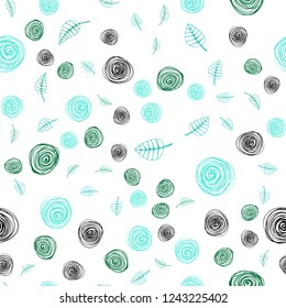 Light Green vector seamless natural backdrop with leaves and flowers. Brand new colored illustration with leaves and flowers. Pattern for design of fabric, wallpapers.