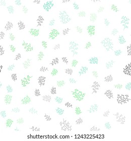 Light Green vector seamless natural pattern with leaves, branches. Colorful illustration in doodle style with leaves, branches. Template for business cards, websites.