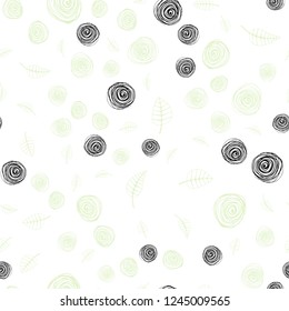 Light Green vector seamless natural pattern with leaves and flowers. Colorful illustration in doodle style with leaves, flowers. Pattern for design of fabric, wallpapers.