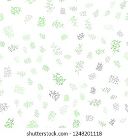 Light Green vector seamless natural artwork with leaves, branches. Decorative design in Indian style on white background. Template for business cards, websites.