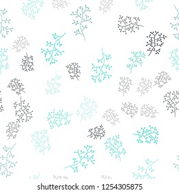 Light Green vector seamless natural backdrop with branches. Abstract illustration with leaves, branches in doodles style. Template for business cards, websites.