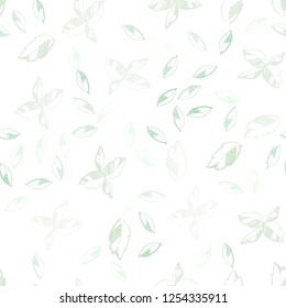 Light Green vector seamless natural pattern with leaves. Glitter abstract illustration with doodles and leaves. Template for business cards, websites.