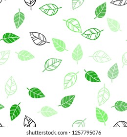 Light Green vector seamless natural artwork with leaves. Decorative illustration with doodles on abstract template. Pattern for design of window blinds, curtains.