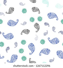 Light Green vector seamless natural artwork with leaves and flowers. Colorful illustration in doodle style with leaves, flowers. Pattern for trendy fabric, wallpapers.