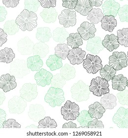 Light Green vector seamless natural backdrop with flowers. Abstract illustration with flowers in doodles style. Template for business cards, websites.