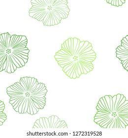 Light Green vector seamless natural backdrop with flowers. Colorful illustration in doodle style with flowers. Design for wallpaper, fabric makers.