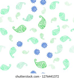 Light Green vector seamless natural artwork with leaves and flowers. Doodle illustration of leaves and flowers in Origami style. Pattern for trendy fabric, wallpapers.