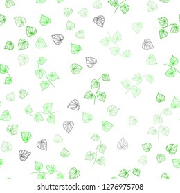 Light Green vector seamless natural background with leaves. A vague abstract illustration with leaves in doodles style. Design for textile, fabric, wallpapers.