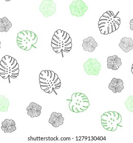 Light Green vector seamless natural backdrop with flowers, leaves. Creative illustration in blurred style with leaves, flowers. Texture for window blinds, curtains.