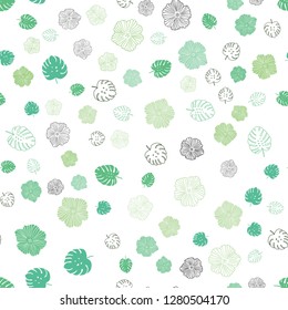 Light Green vector seamless natural backdrop with leaves, flowers. Colorful illustration in doodle style with leaves, flowers. Design for wallpaper, fabric makers.