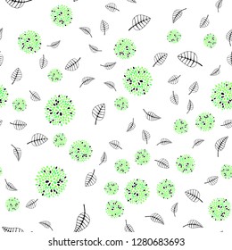 Light Green vector seamless natural pattern with leaves, flowers. Colorful illustration in doodle style with leaves, flowers. Pattern for design of window blinds, curtains.