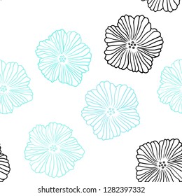 Light Green vector seamless natural artwork with flowers. Colorful illustration in doodle style with flowers. Texture for window blinds, curtains.