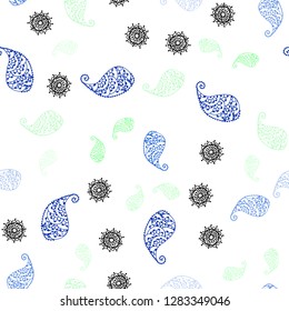 Light Green vector seamless natural artwork with leaves and flowers. Leaves and flowers with gradient on white background. Pattern for trendy fabric, wallpapers.