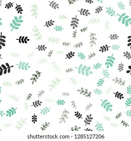 Light Green vector seamless natural background with leaves, branches. Decorative design in Indian style on white background. Template for business cards, websites.