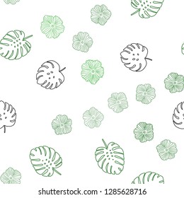 Light Green vector seamless natural pattern with flowers, leaves. Colorful abstract illustration with leaves in doodle style. Design for wallpaper, fabric makers.