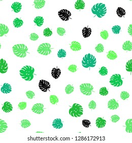 Light Green vector seamless natural backdrop with leaves. Glitter abstract illustration with doodles and leaves. Pattern for design of fabric, wallpapers.